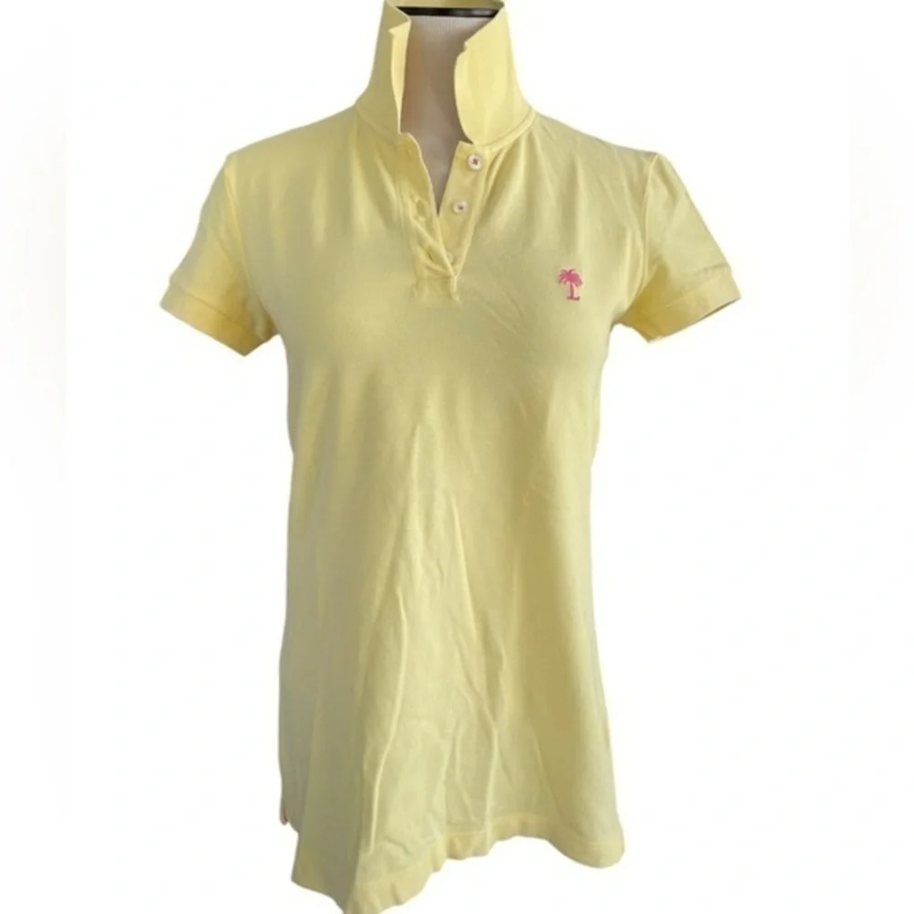 LILLY PULITZER Island Polo Yellow Pink Short Sleeve Preppy Shirt Size Small - Picture 8 of 8